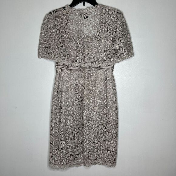 R&M Richards Petite 6P Metallic Lace Flower Dress with Satin Sash - Picture 10 of 12